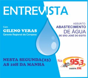 Read more about the article Gerente regional da Compesa vai falar do abastecimento de água de SJE na rádio Gazeta FM 95,3 na manhã dessa segunda (23)