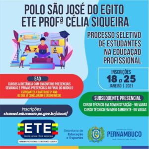 Read more about the article Inscrições para cursos EaD e Presenciais da ETE Célia Siqueira estão abertas