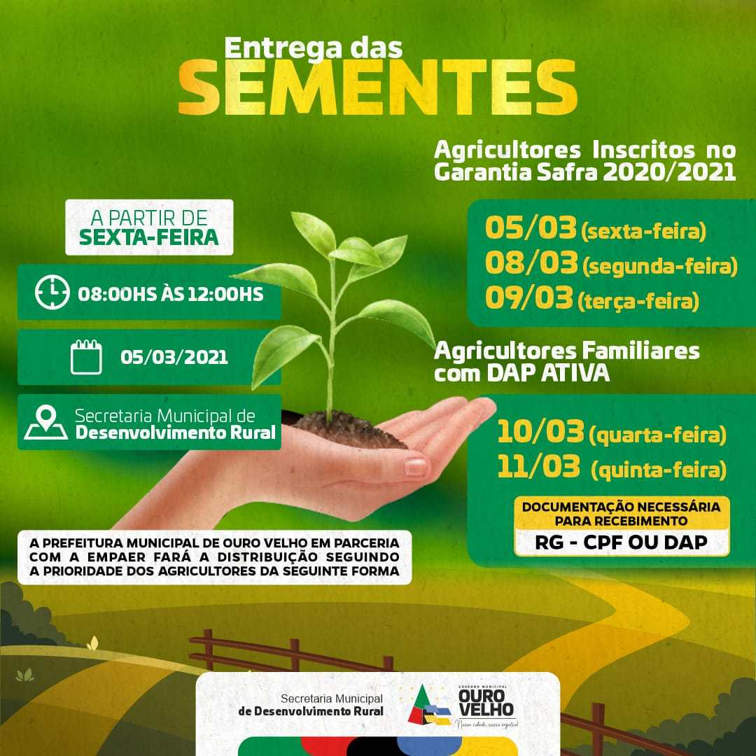 You are currently viewing Secretaria de Agricultura de Ouro Velho começa a entrega de sementes a agricultores com DAP ativa