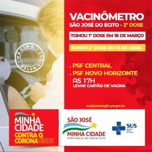 Read more about the article São José do Egito convoca para 2ª dose da vacina contra covid-19