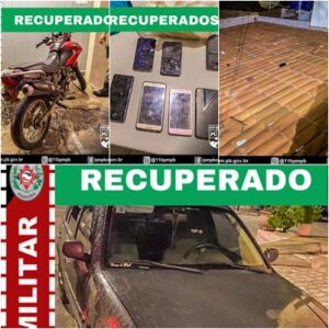 Read more about the article Polícia Militar recupera carro, moto e celulares roubados e prende criminoso no Cariri paraibano