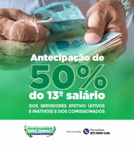 Read more about the article Brejinho anuncia antecipação de 50% do 13º salário para os servidores municipais