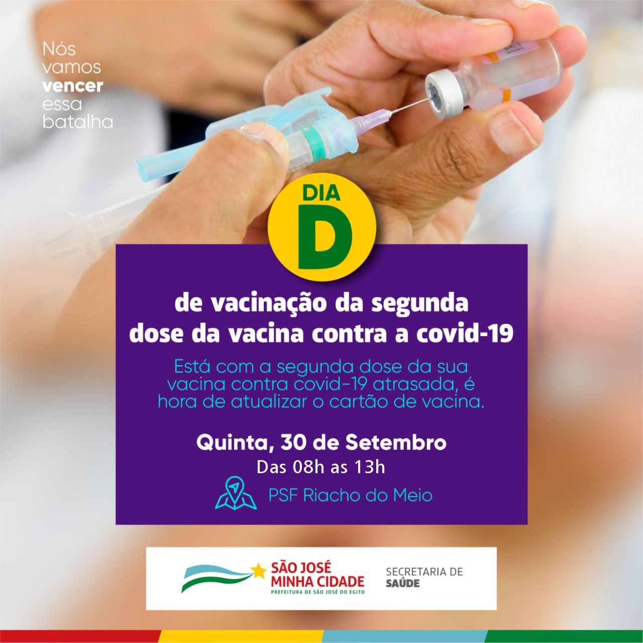 Read more about the article Secretaria de Saúde de SJE fará dia D em Riacho do Meio para quem tá com a segunda dose da vacina contra a covid-19 atrasada