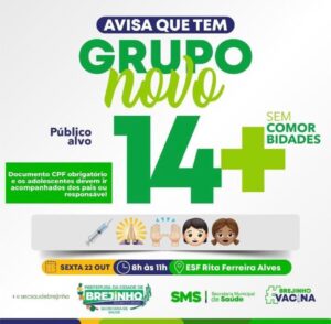 Read more about the article Prefeitura de Brejinho anuncia inicio da vacinação para os adolescentes de 14 anos ou mais