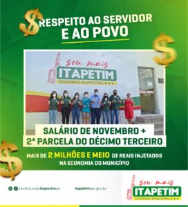 Read more about the article Prefeitura de Itapetim injeta mais de R$ 2,5 milhões na economia local om pagamento de parcela do 13º e salário de novembro