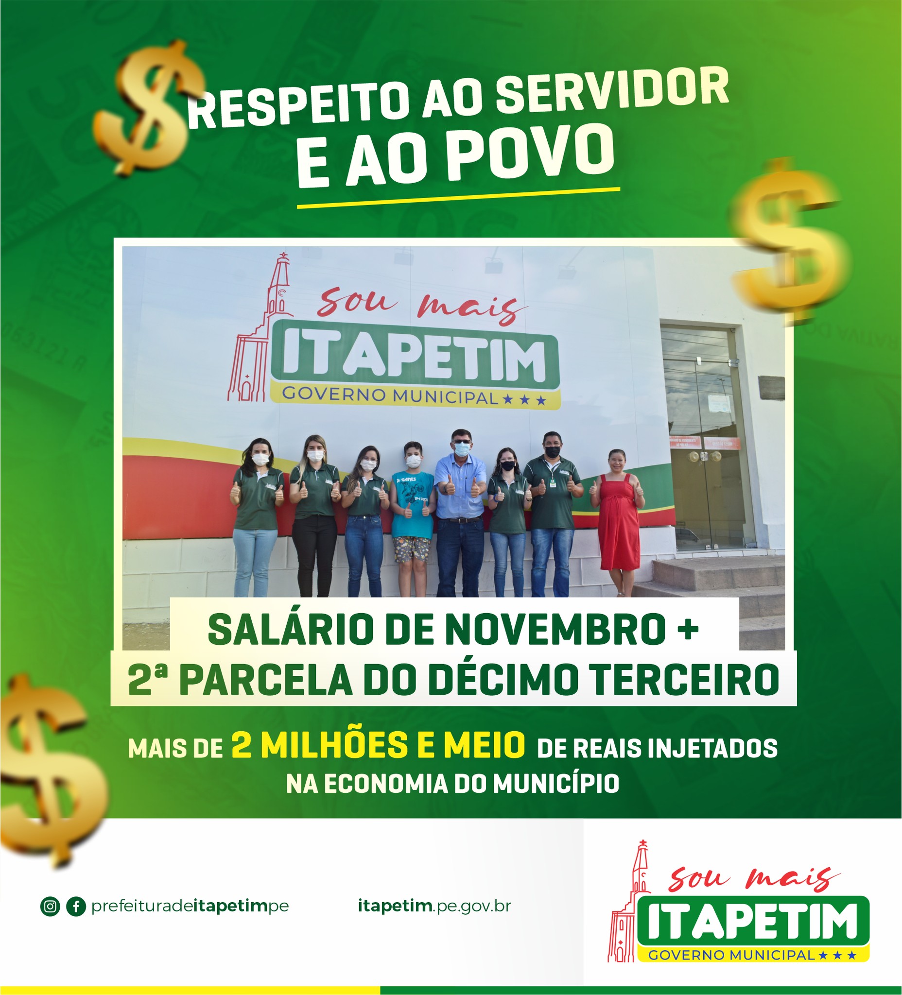 Prefeitura de Itapetim injeta mais de R$ 2,5 milhões na economia local om pagamento de parcela do 13º e salário de novembro
