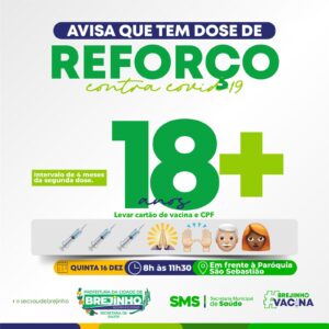 Read more about the article Secretaria de Saúde de Brejinho anuncia dose de reforço para quem tem 18 anos ou mais