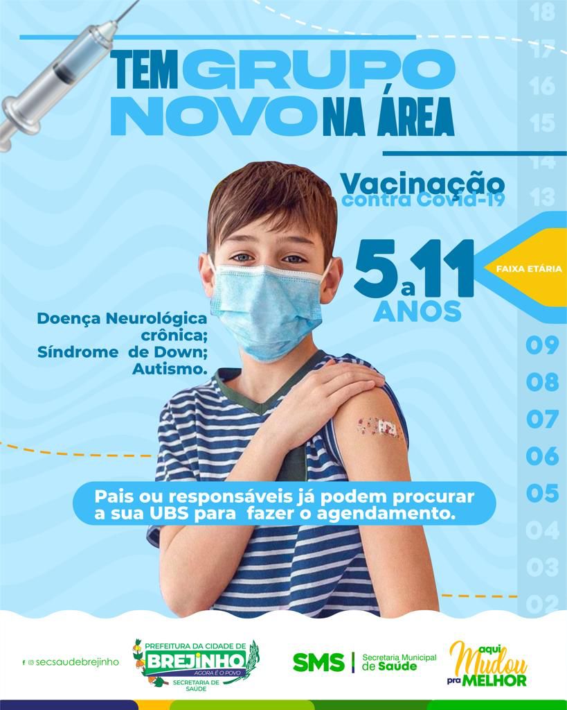 Brejinho começa agendamento para vacinar crianças de 05 a 11 anos