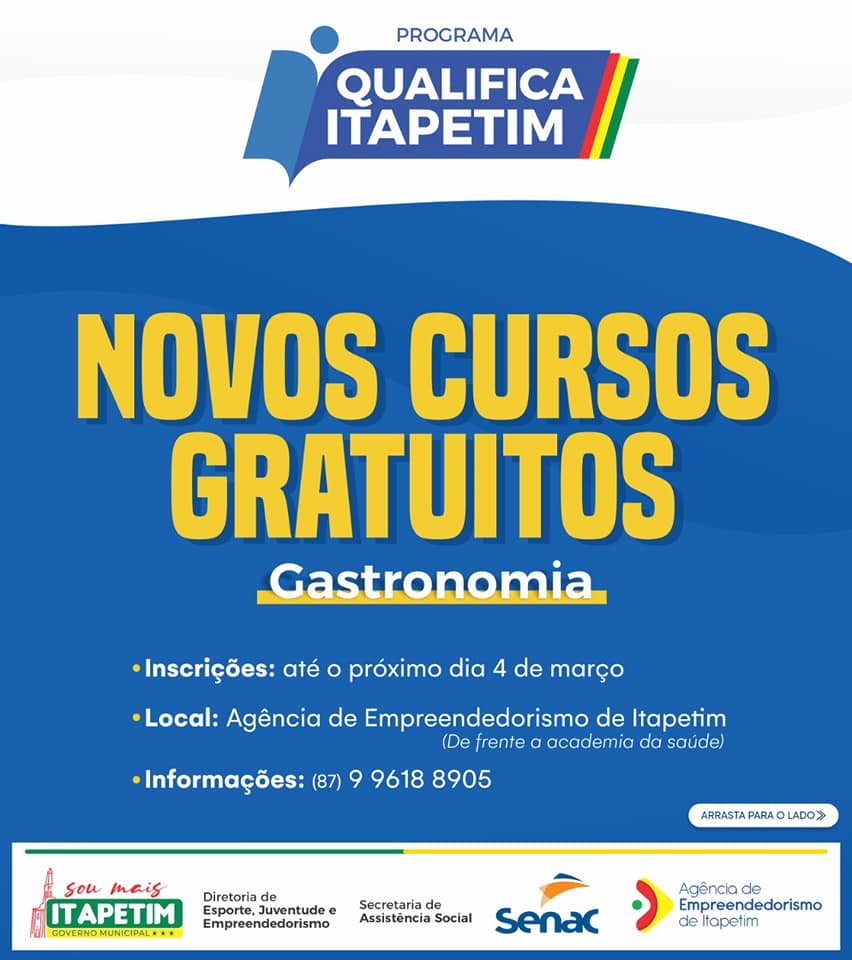 You are currently viewing Governo Municipal de Itapetim oferece cursos gratuitos de gastronomia