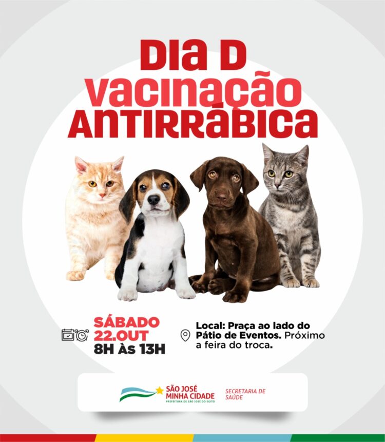 You are currently viewing Dia D de vacinação antirrábica acontece neste sábado (22) em São José do Egito