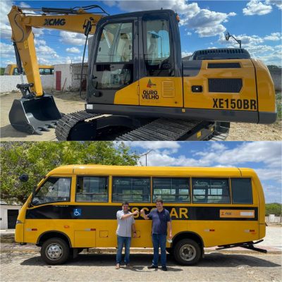 Read more about the article Augusto Valadares e Dr. Júnior comemoram chegada de Escavadeira Hidráulica e ônibus escolar em Ouro Velho