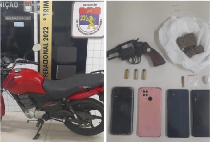 Read more about the article Polícia recupera moto roubada, apreende arma de fogo, drogas e detém envolvidos em assaltos na região